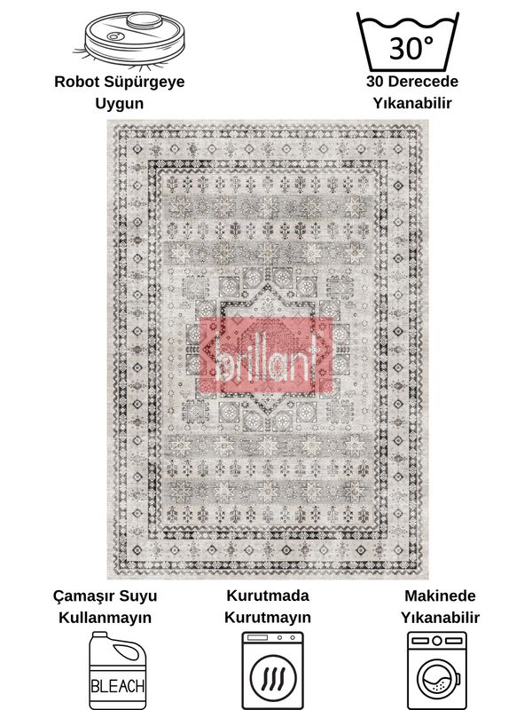 (gri) Klasik Desen Lateks Taban Salon Antre Halı - 7