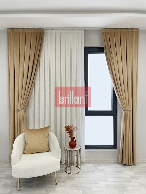 (ekru) Keten Dokulu Kırık Beyaz 1/3 Sık Pile Tül Perde - 4