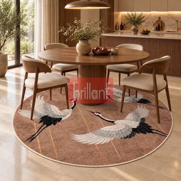 (kahverengi) Turna Kuş Desenli Lateks Taban Salon Antre Halı - 3