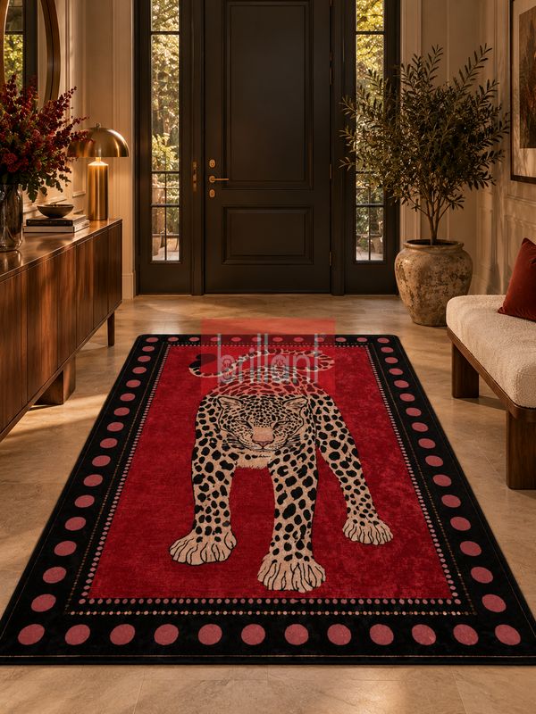 (kirmizi) Leopar Desen Lateks Taban Salon Antre Halı - 2