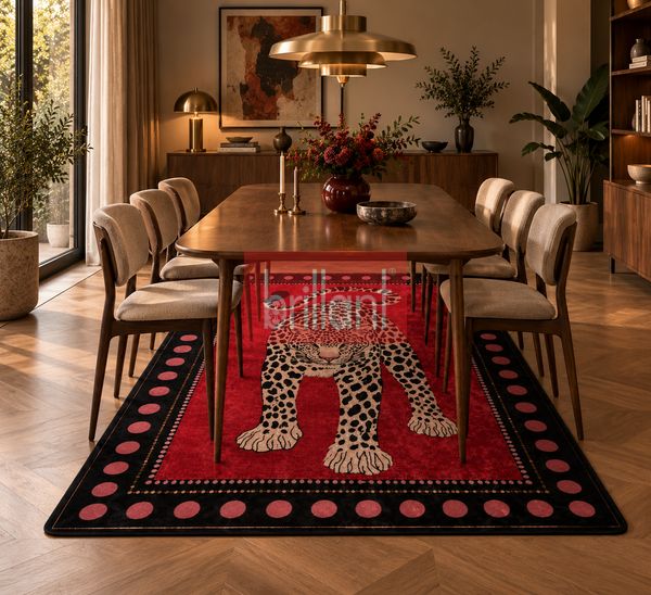 (kirmizi) Leopar Desen Lateks Taban Salon Antre Halı - 3