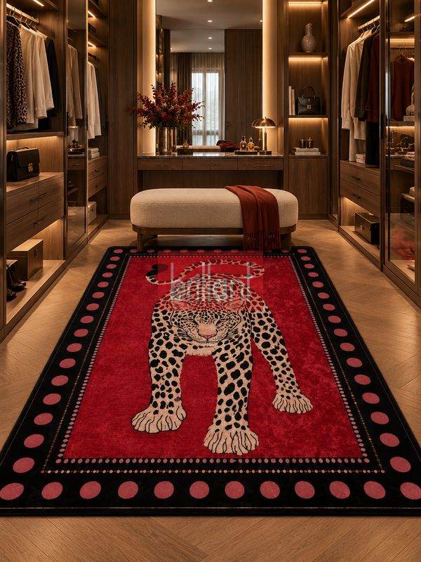 (kirmizi) Leopar Desen Lateks Taban Salon Antre Halı - 4