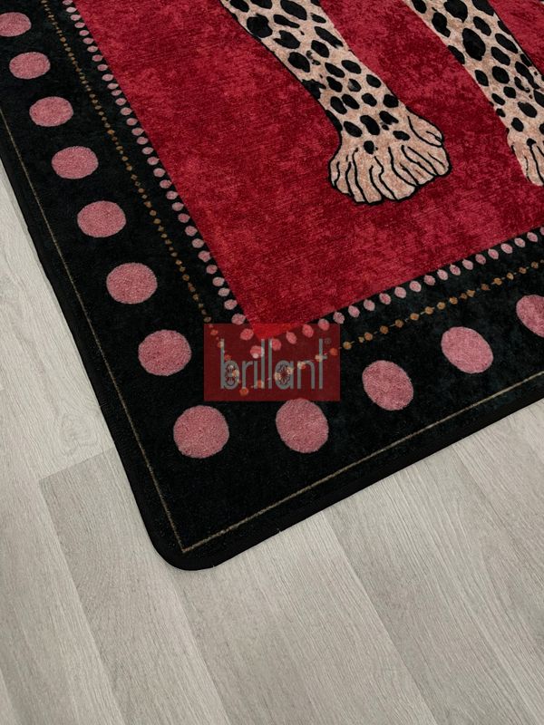(kirmizi) Leopar Desen Lateks Taban Salon Antre Halı - 5