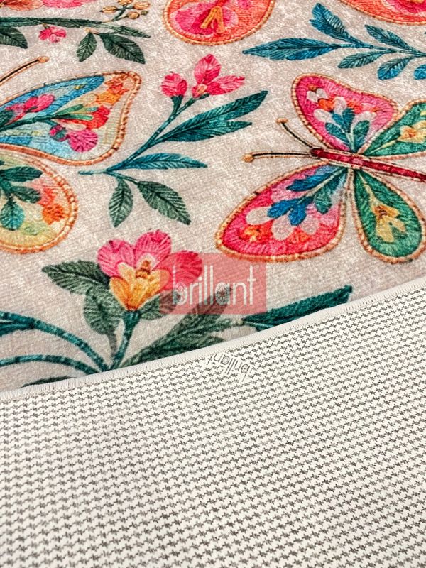 (bej) Kelebek Desenli Lateks Taban Salon Antre Halı - 6